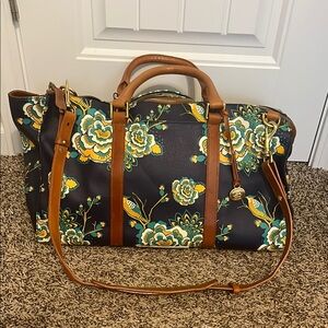 Brahmin Yellow and Blue Travel Bag with Structured Design